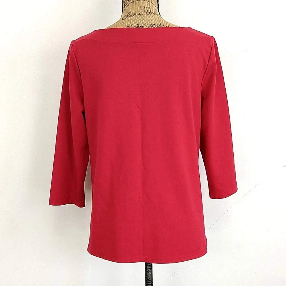Chico's Boatneck Top Womens Size 1 Red 3/4 Sleeve Side Zip Ponte Knit Blouse